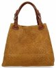 Stylowa Torebka Skórzana Shopper Bag Musztarda